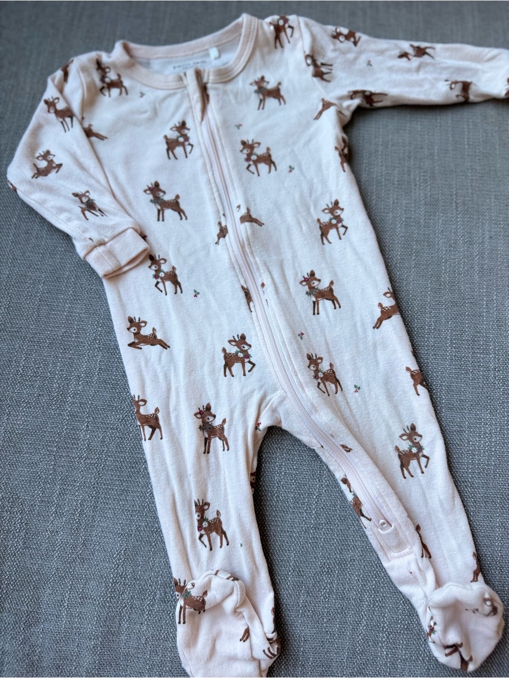 Petit Lem Light Pink Footed Pajamas with Brown Deer Print